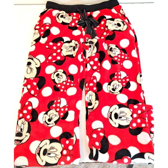 Disney Minnie Mouse Pajama Pants Bottoms Womens Small Red Black White PJs Fleece - Picture 2 of 4